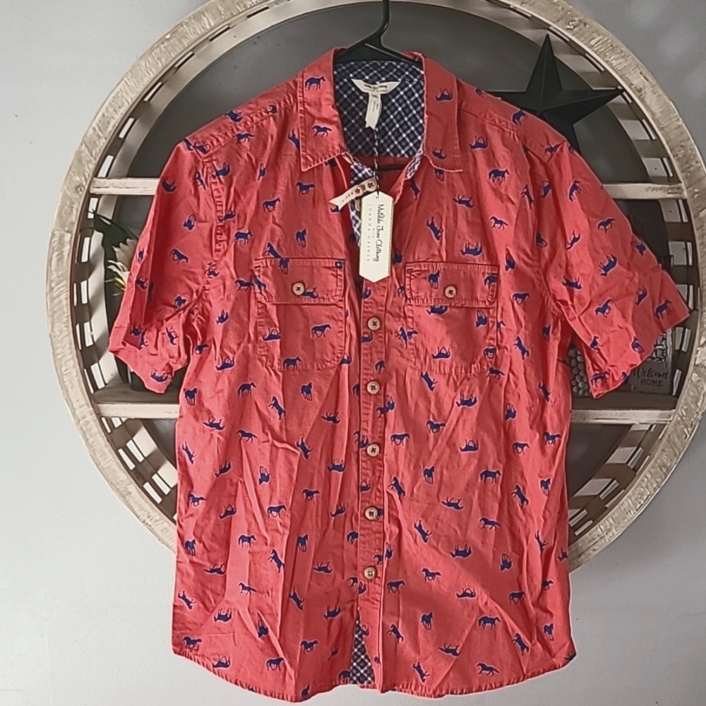 NWT Matilda Jane mens button up blue pony shirt. Size XS.